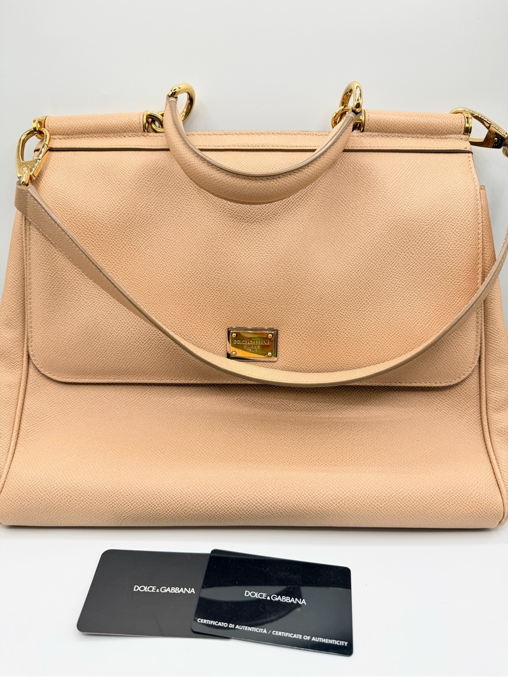 Dolce & Gabbana Pebbled Leather Top-Handle Bag in Nude